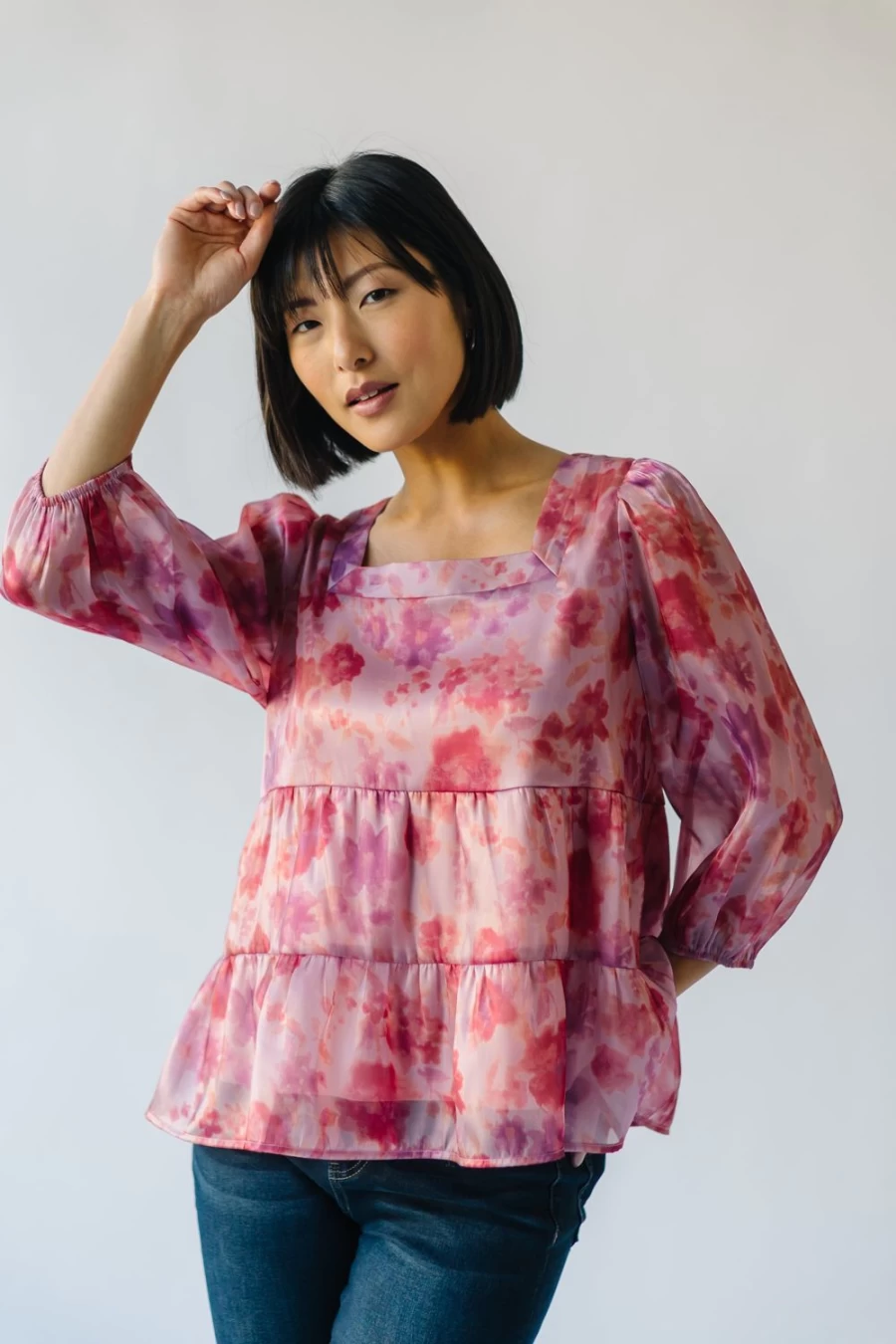 Piper & Scoot Women's Blush Parkman Floral Organza Blouse