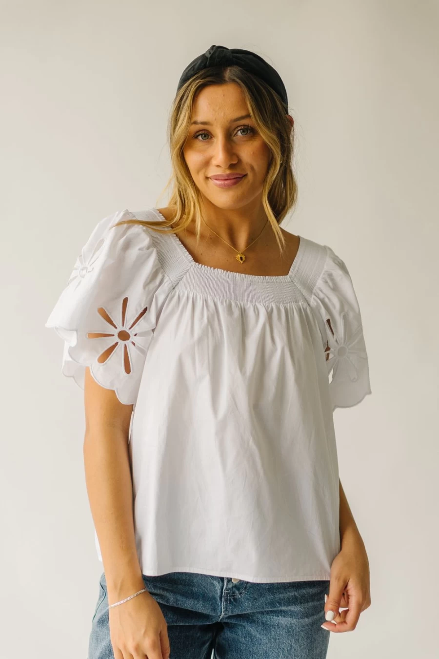 Piper & Scoot Women's Off White Reyna Blouse with Scalloped Detail