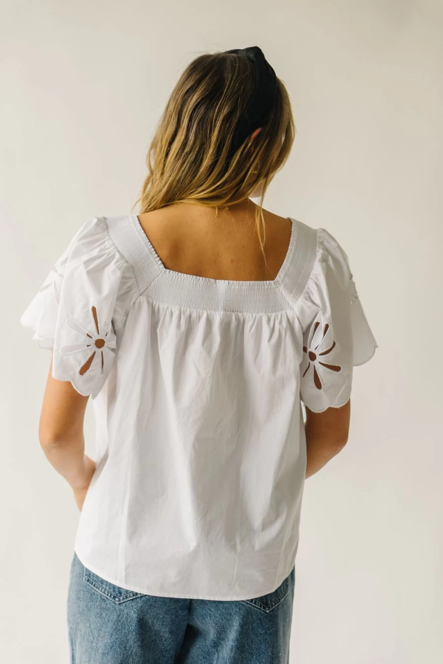 Piper & Scoot Women's Off White Reyna Blouse with Scalloped Detail