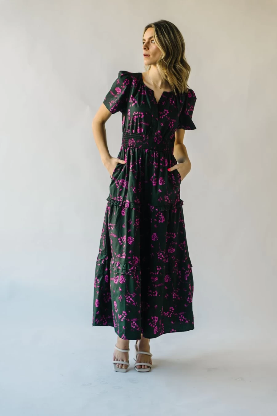 Piper & Scoot Women's Forrest Pink Poplin Tiered Maxi Dress - Grayling Collection