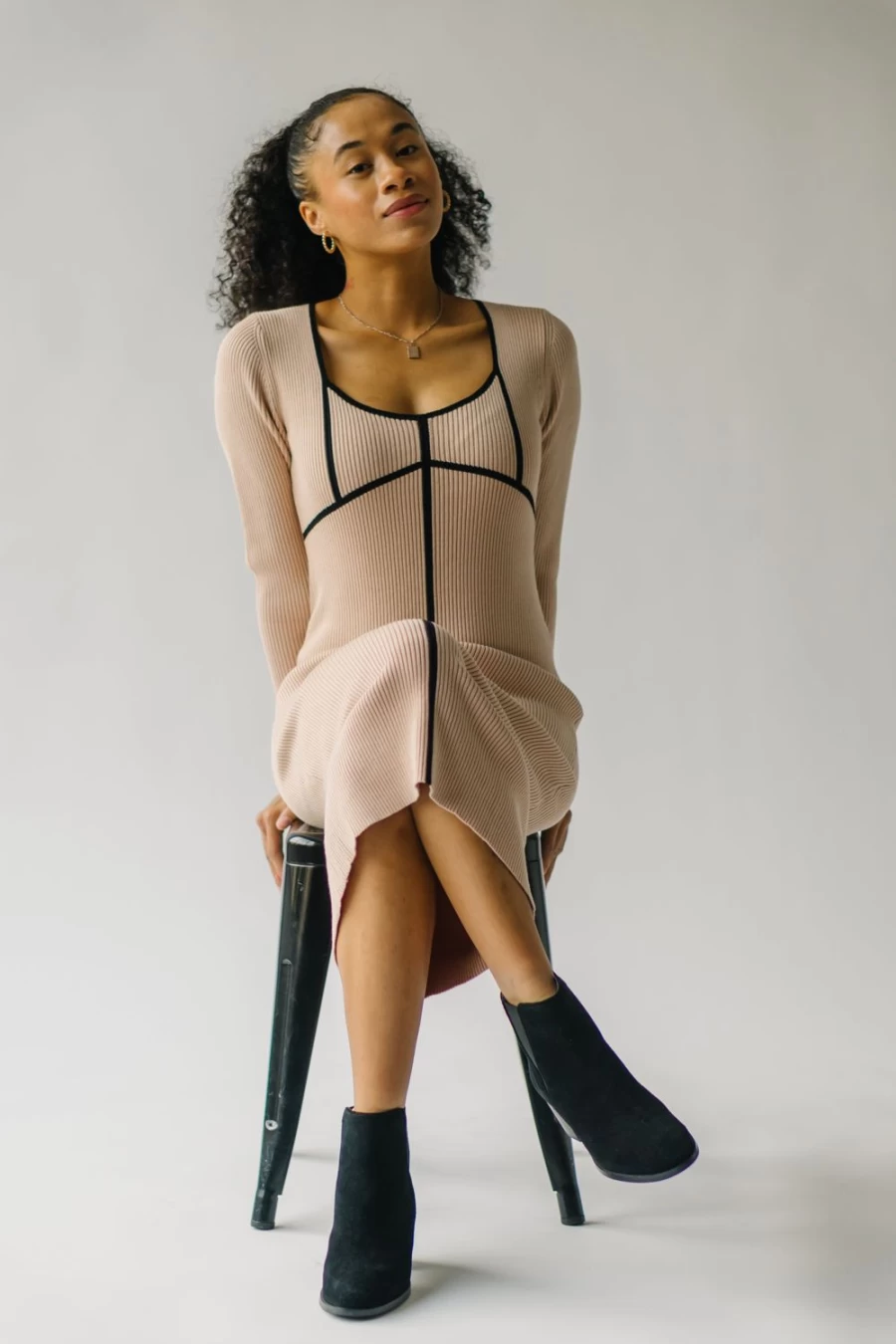 Piper & Scoot Women's Ortega Ribbed Midi Dress in Sand - Elegant Casual Wear