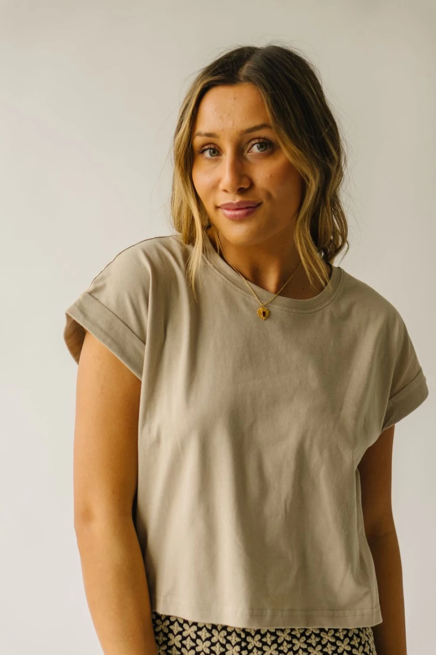 Piper & Scoot Women's Tan Cuffed Sleeve T-Shirt | The Fellars Tee