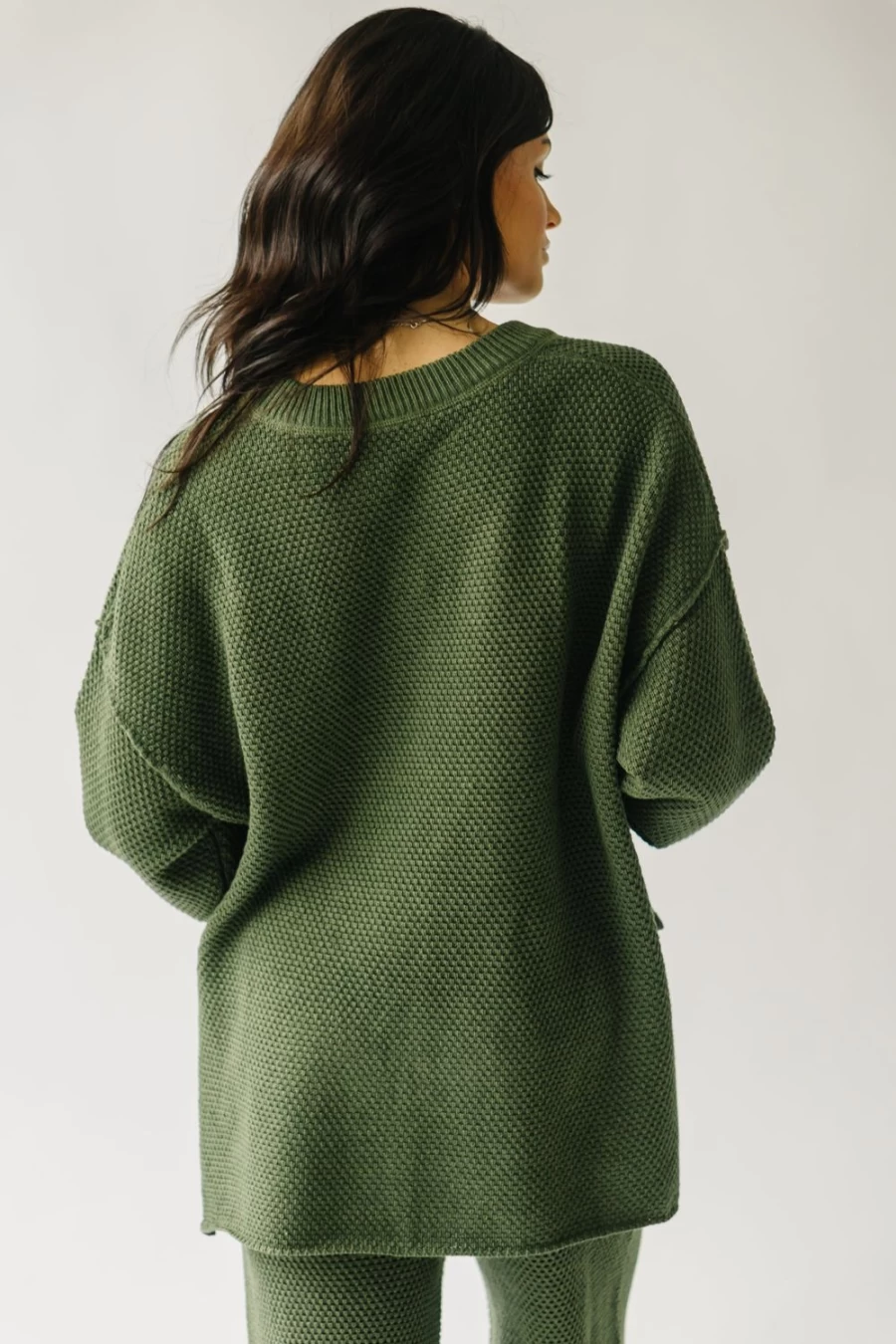 Piper & Scoot Women's Olive Picard Button Detail Sweater