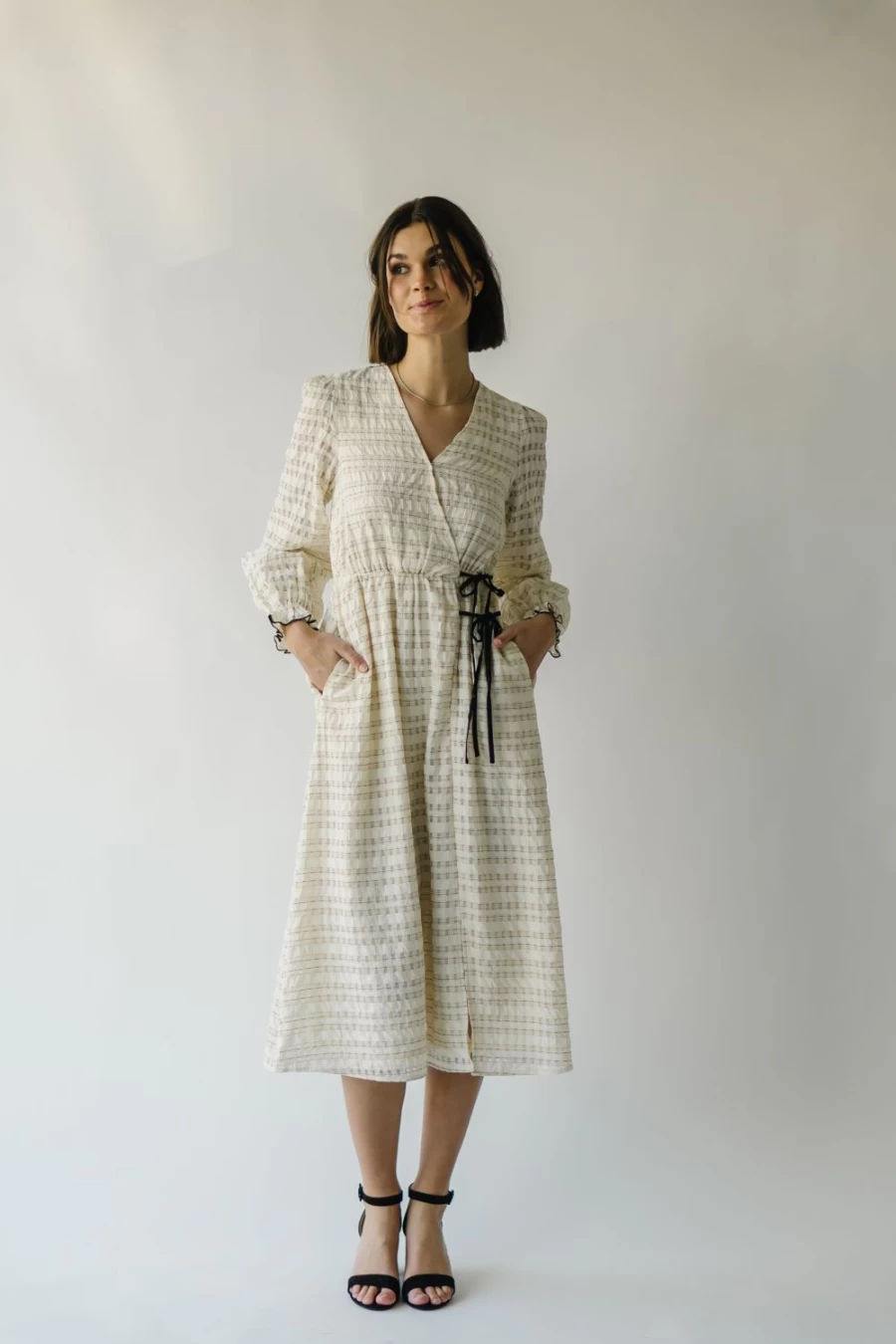 Piper & Scoot Women's Cream Namari Tie Detail Midi Dress - Elegant Feminine Style