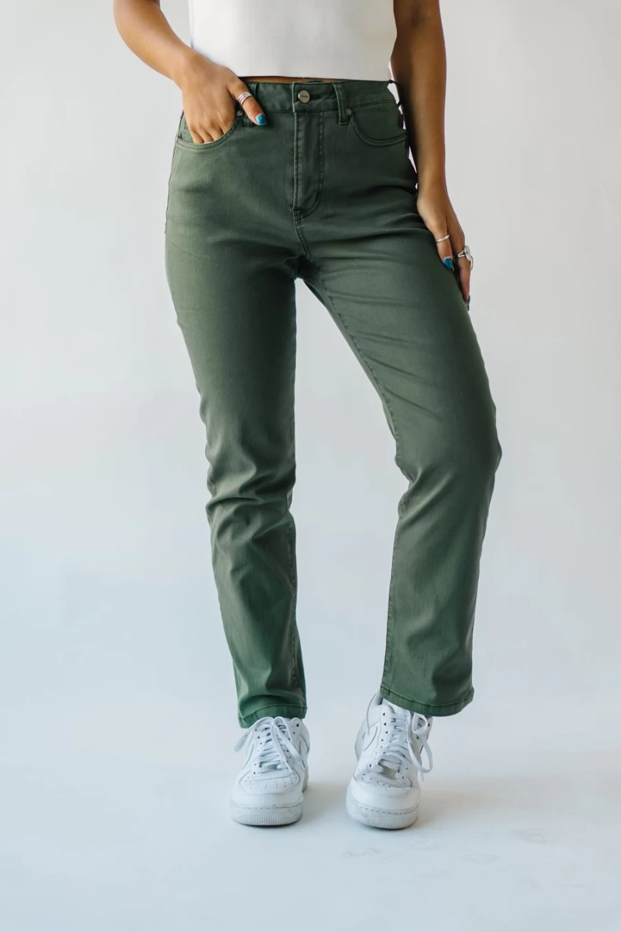 Piper & Scoot Women's Olive High Rise Straight Leg Jean - Roberta Denim Pants
