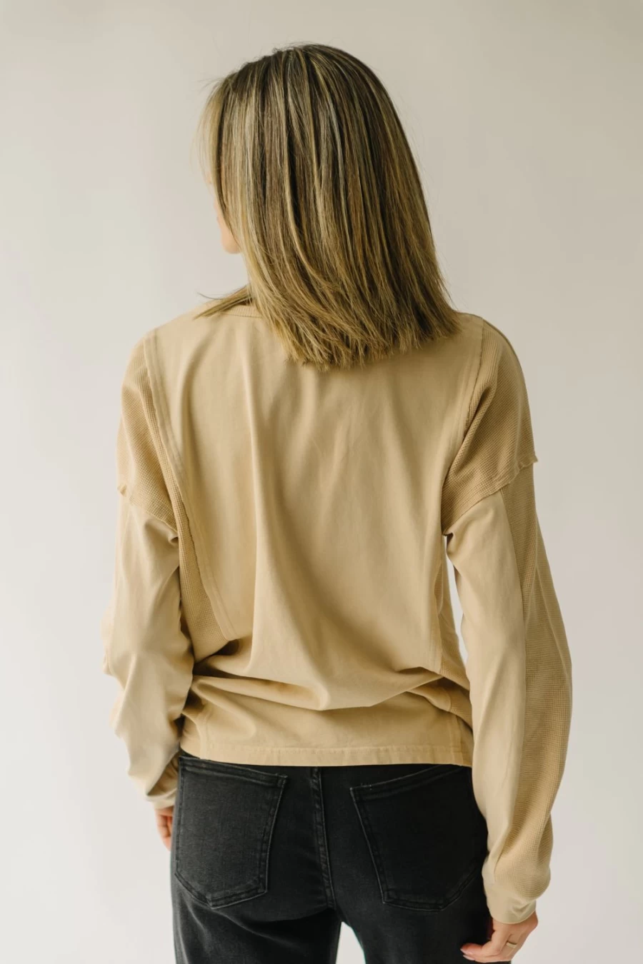 Piper & Scoot Women's Rachelle Thermal Layering Tee in Sand - Warm Long Sleeve Top for Winter
