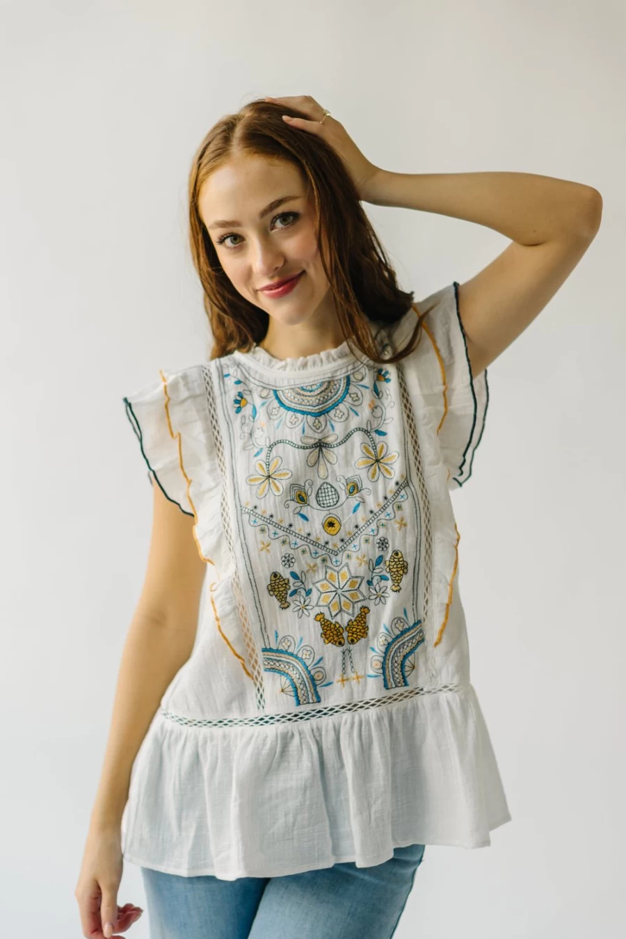 Piper & Scoot Women's White Kimmell Embroidered Blouse - Elegant Floral Top