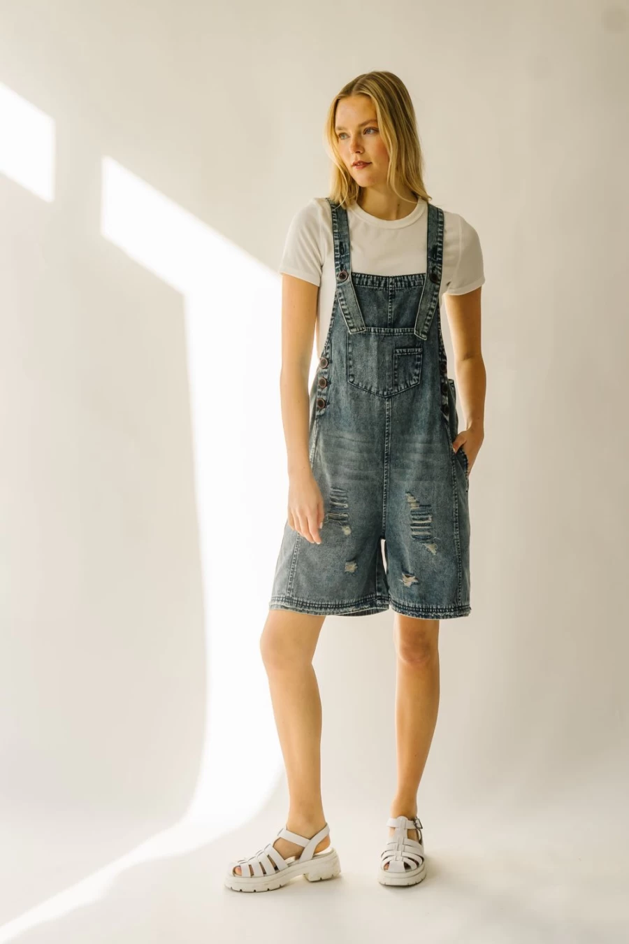 Piper & Scoot Women's Vintage Washed Denim Shorts Romper - Dearing Style