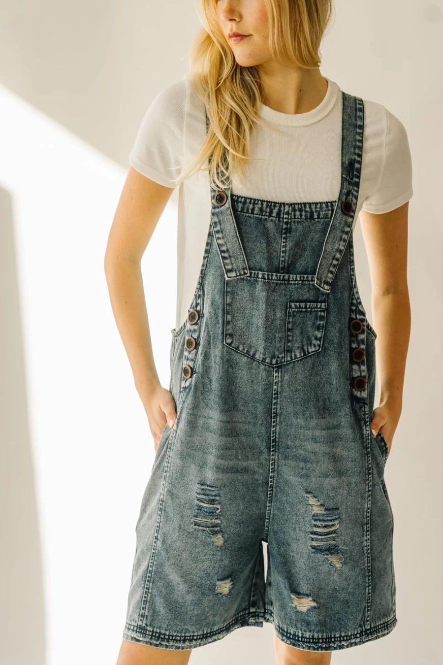 Piper & Scoot Women's Vintage Washed Denim Shorts Romper - Dearing Style