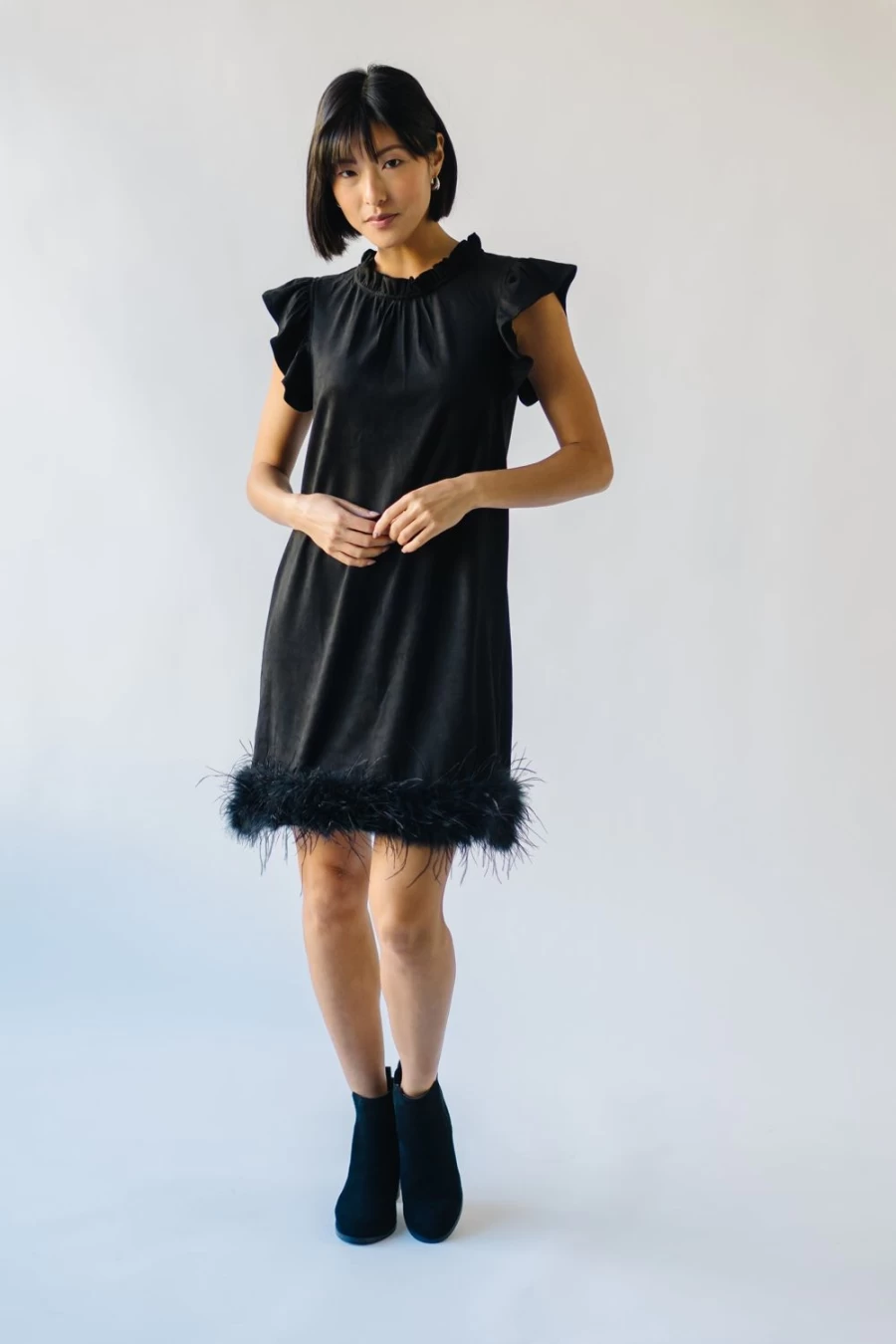 Piper & Scoot Women's Black Suede Dress with Fur Detail - Pressler Style