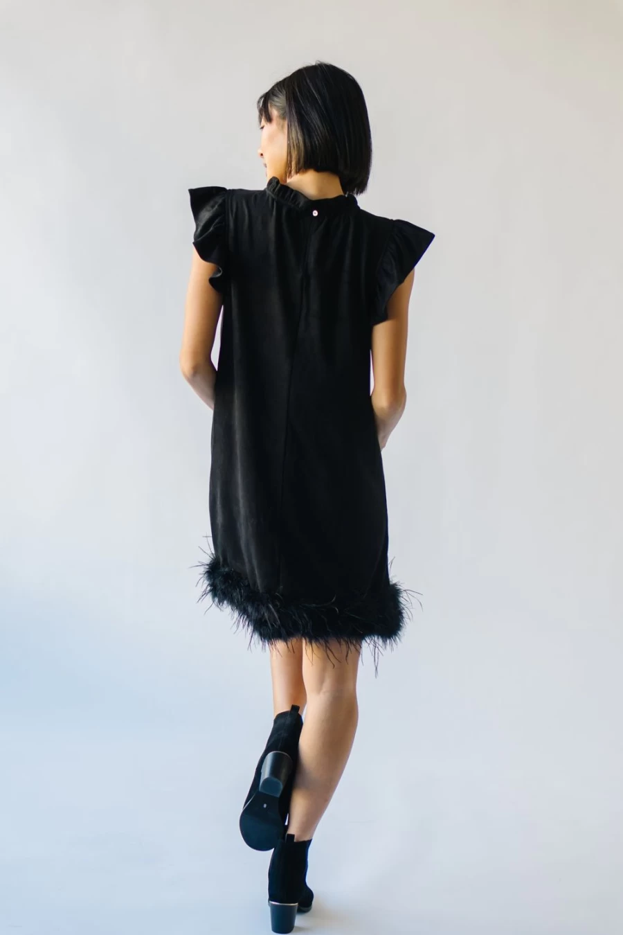 Piper & Scoot Women's Black Suede Dress with Fur Detail - Pressler Style