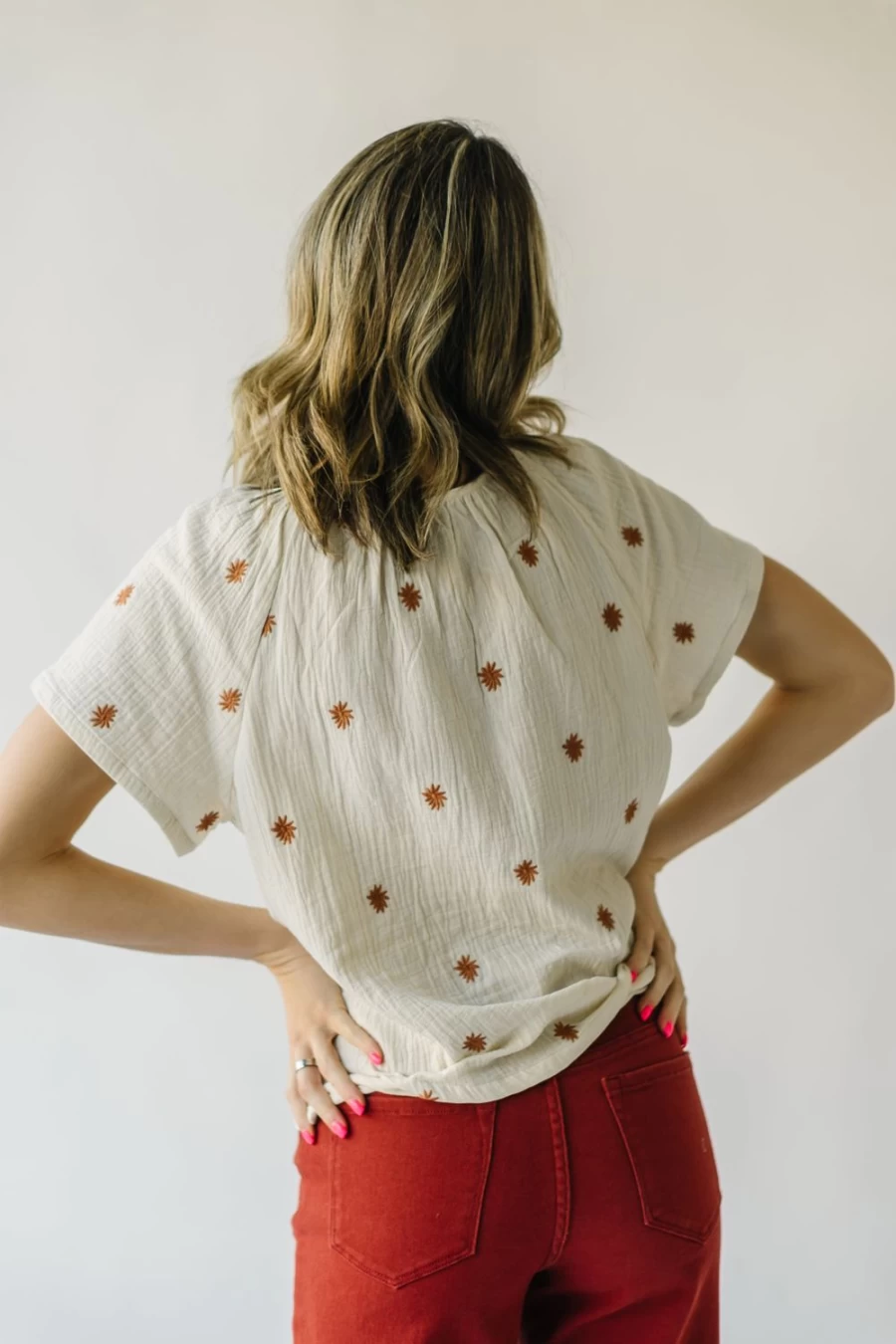 Piper & Scoot Women's Bernice Cream Floral Embroidered Blouse