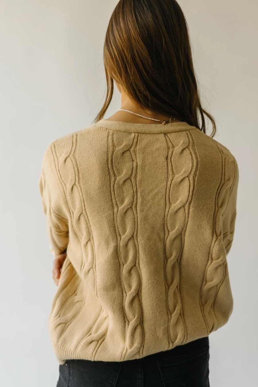 Piper & Scoot Women's Tammie Taupe Cable Knit Floral Cardigan Sweater