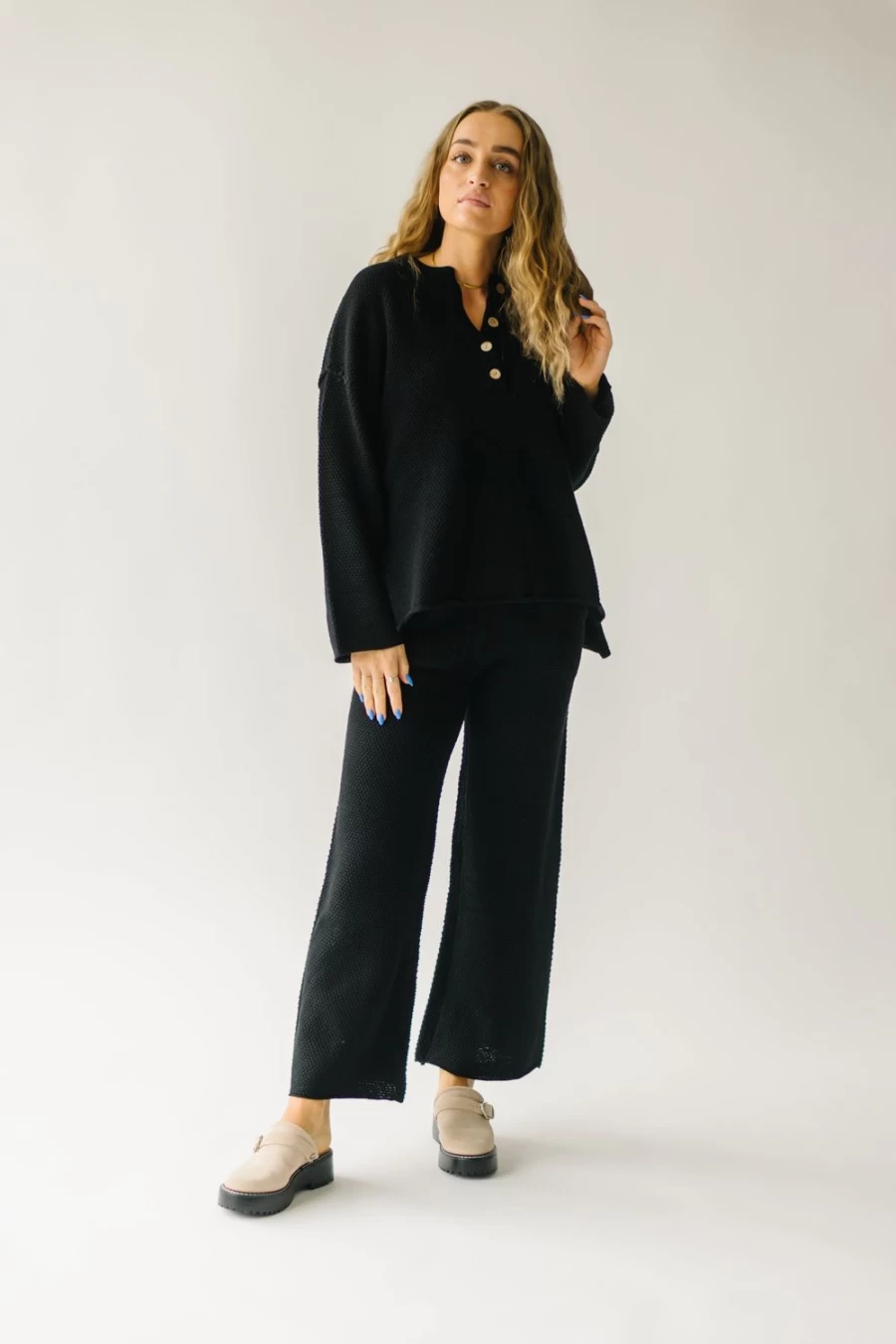 Piper & Scoot Women's Picard Black Button Detail Sweater
