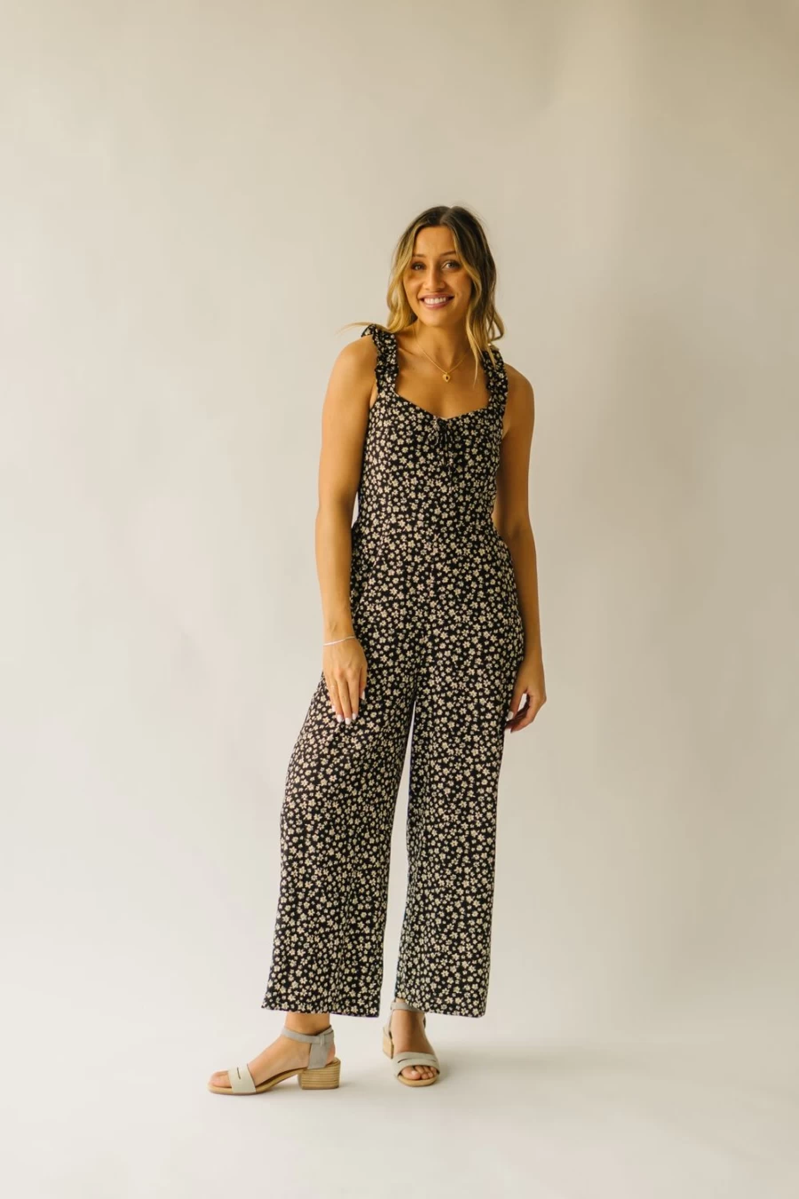 Piper & Scoot Women's Black Rosette Floral Tank Jumpsuit - Floral Print Romper
