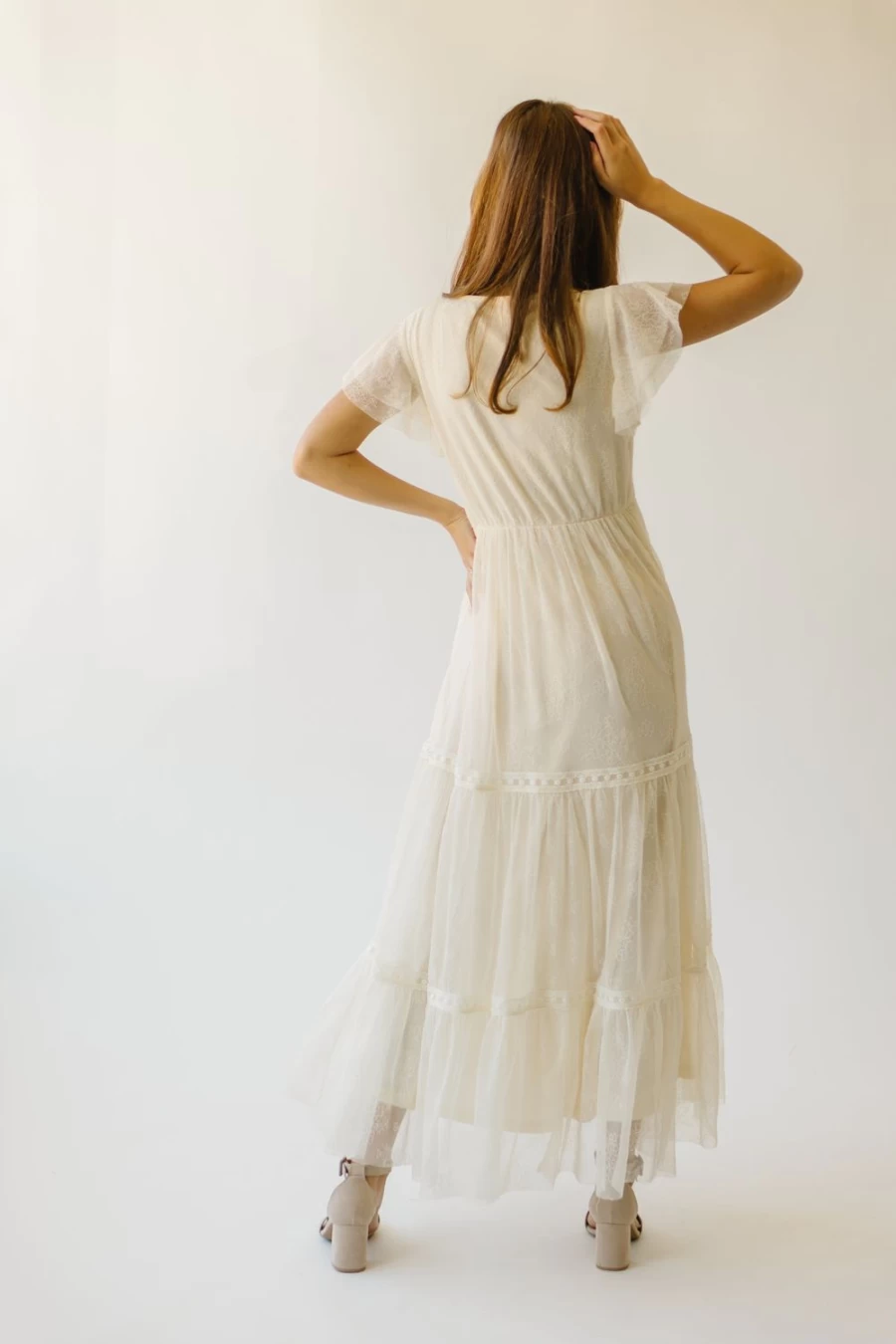 Piper & Scoot Women's Ivory Darlene Lace Detail Maxi Dress - Elegant Long Formal Gown