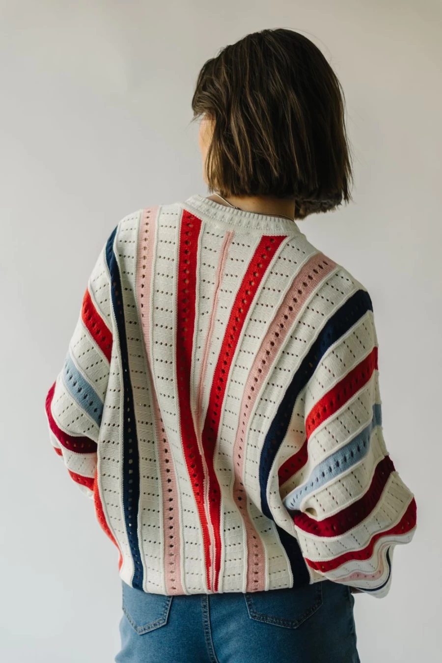 Piper & Scoot Women's Addie Ivory Multi Striped Knit Sweater