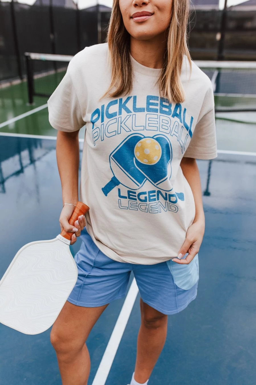 Women's Pickleball Legend Graphic Tee in Sand by Piper & Scoot - Fun & Stylish Pickleball Shirt