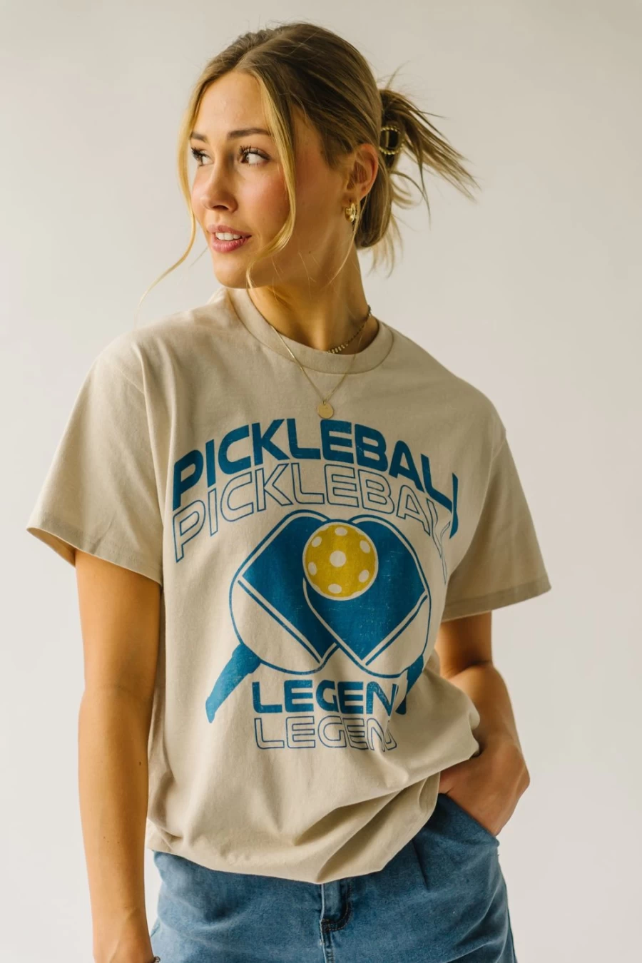 Women's Pickleball Legend Graphic Tee in Sand by Piper & Scoot - Fun & Stylish Pickleball Shirt