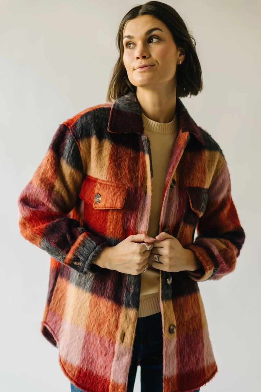 Piper & Scoot Women's Ridgely Brick Multi Plaid Button-Up Jacket