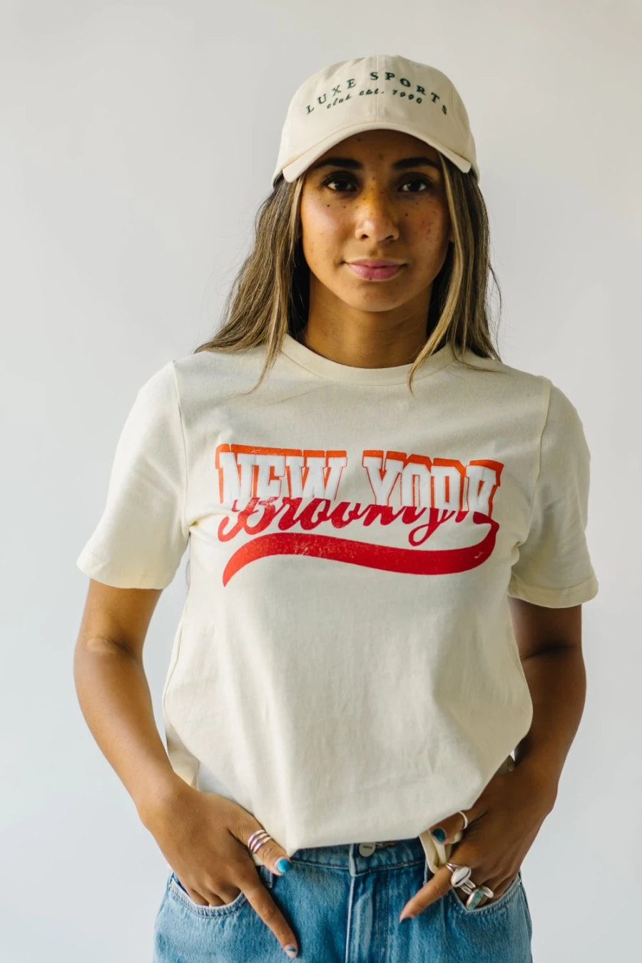 "Piper & Scoot Women's Brooklyn New York Graphic Tee in Cream | Stylish Casual T-Shirt"