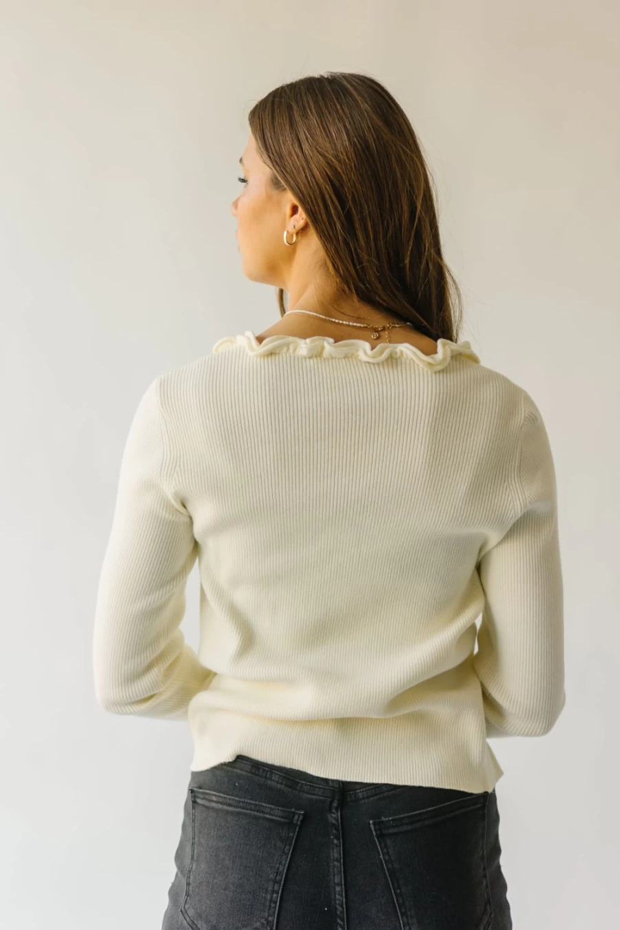 Piper & Scoot Women's Cream Sagola Frill Hem Cardigan - Soft Knit Sweater