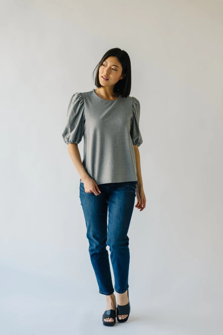 Piper & Scoot Women's Winslow Ponte Puff Sleeve Blouse - Heather Grey Top