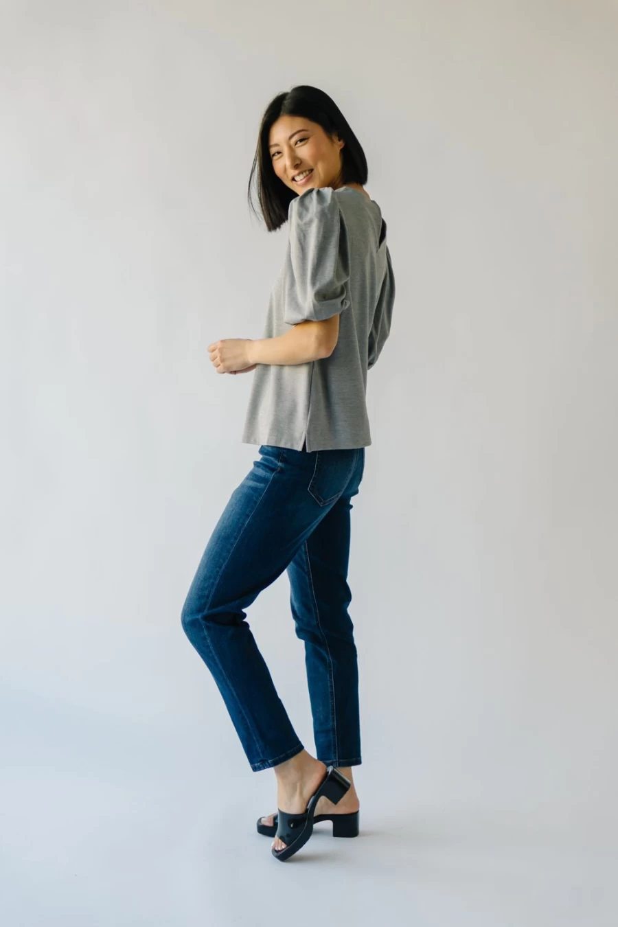 Piper & Scoot Women's Winslow Ponte Puff Sleeve Blouse - Heather Grey Top