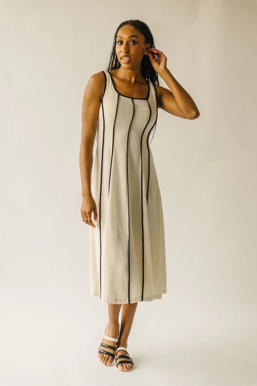 Piper & Scoot Women's Natural Franken Linen Midi Dress – Breathable & Stylish Summer Outfit