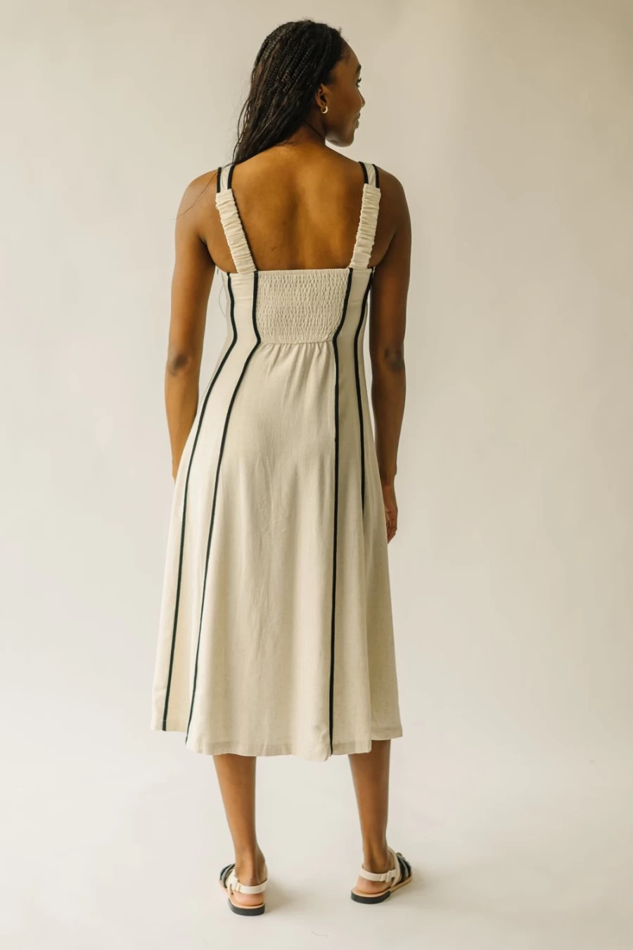 Piper & Scoot Women's Natural Franken Linen Midi Dress – Breathable & Stylish Summer Outfit
