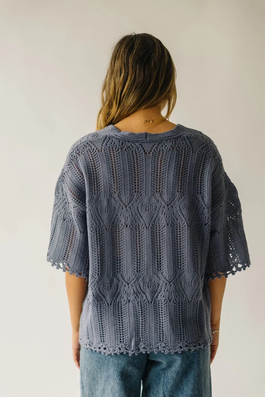 Piper & Scoot Women's Dusty Blue V-Neck Batcher Sweater