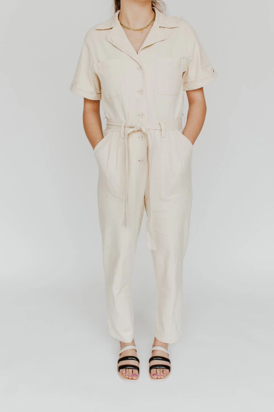 Piper & Scoot Women's Natural Denim Jumpsuit - The Fleming Tie Style