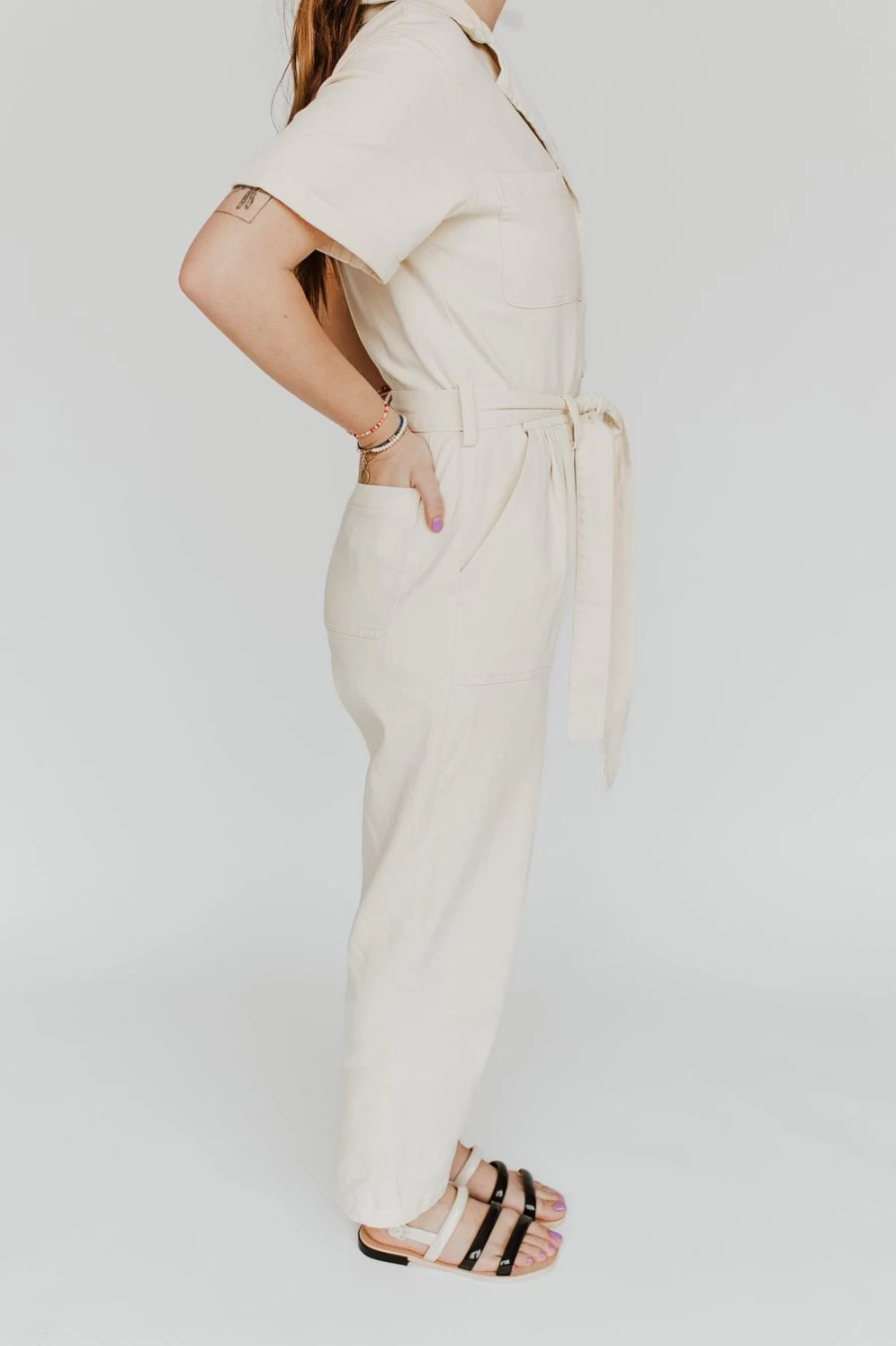 Piper & Scoot Women's Natural Denim Jumpsuit - The Fleming Tie Style