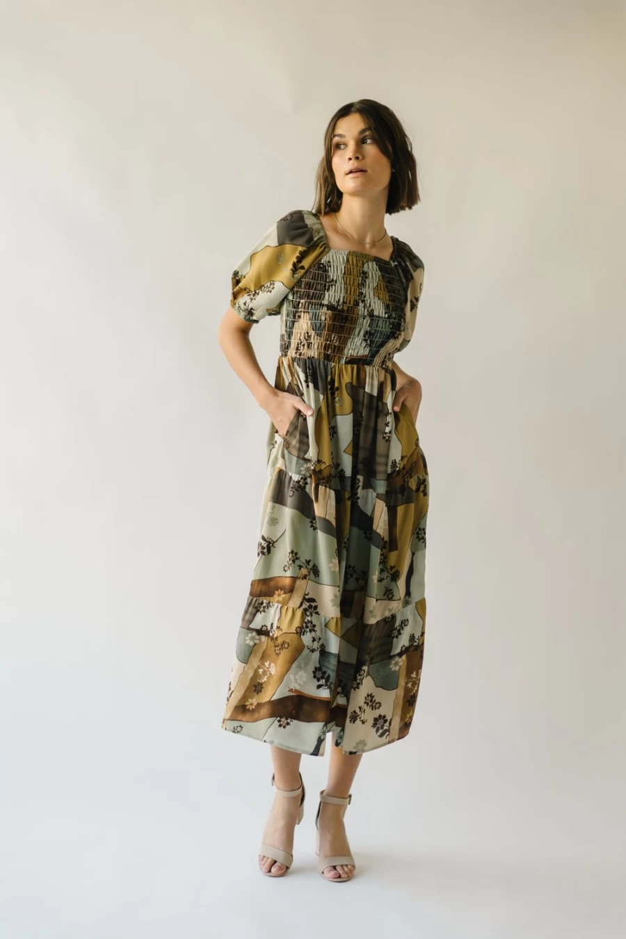 Piper & Scoot Women's Wesson Floral Patchwork Midi Dress - Multi Color Boho Chic Style