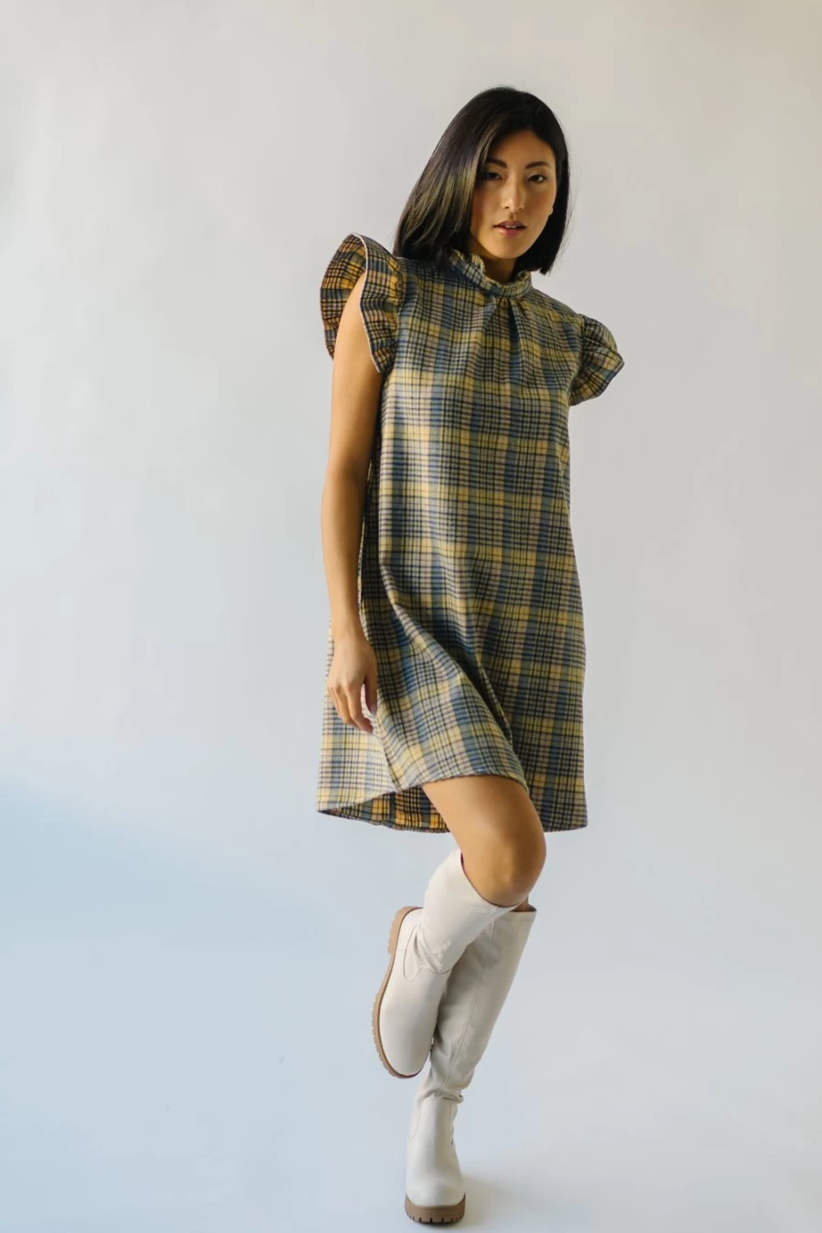 Piper & Scoot Women's Sorento Green Plaid Dress with Ruffle Detail