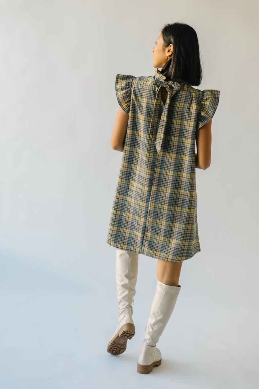 Piper & Scoot Women's Sorento Green Plaid Dress with Ruffle Detail