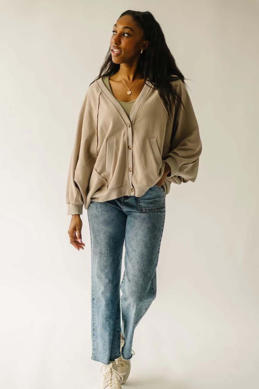 Piper & Scoot Women's Natural Button Detail Cardigan - Whitaker Knit Sweater