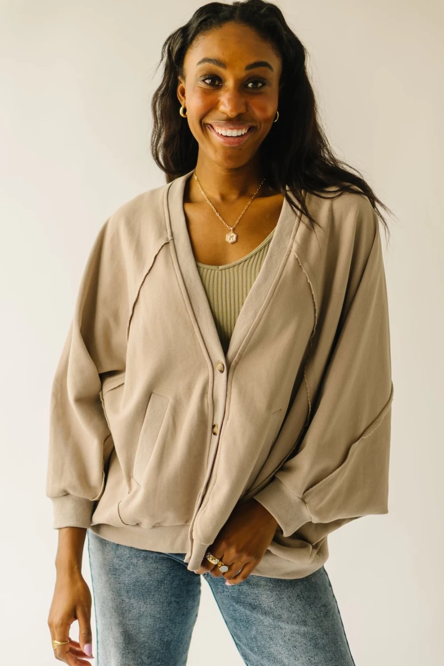 Piper & Scoot Women's Natural Button Detail Cardigan - Whitaker Knit Sweater