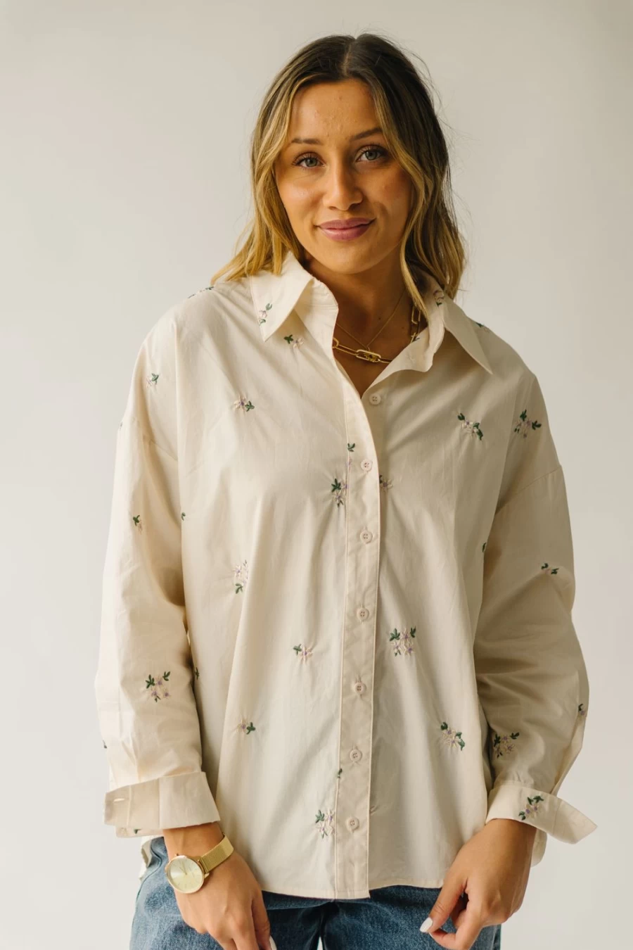 Piper & Scoot Women's Cream Embroidered Poplin Blouse - Holloman Style