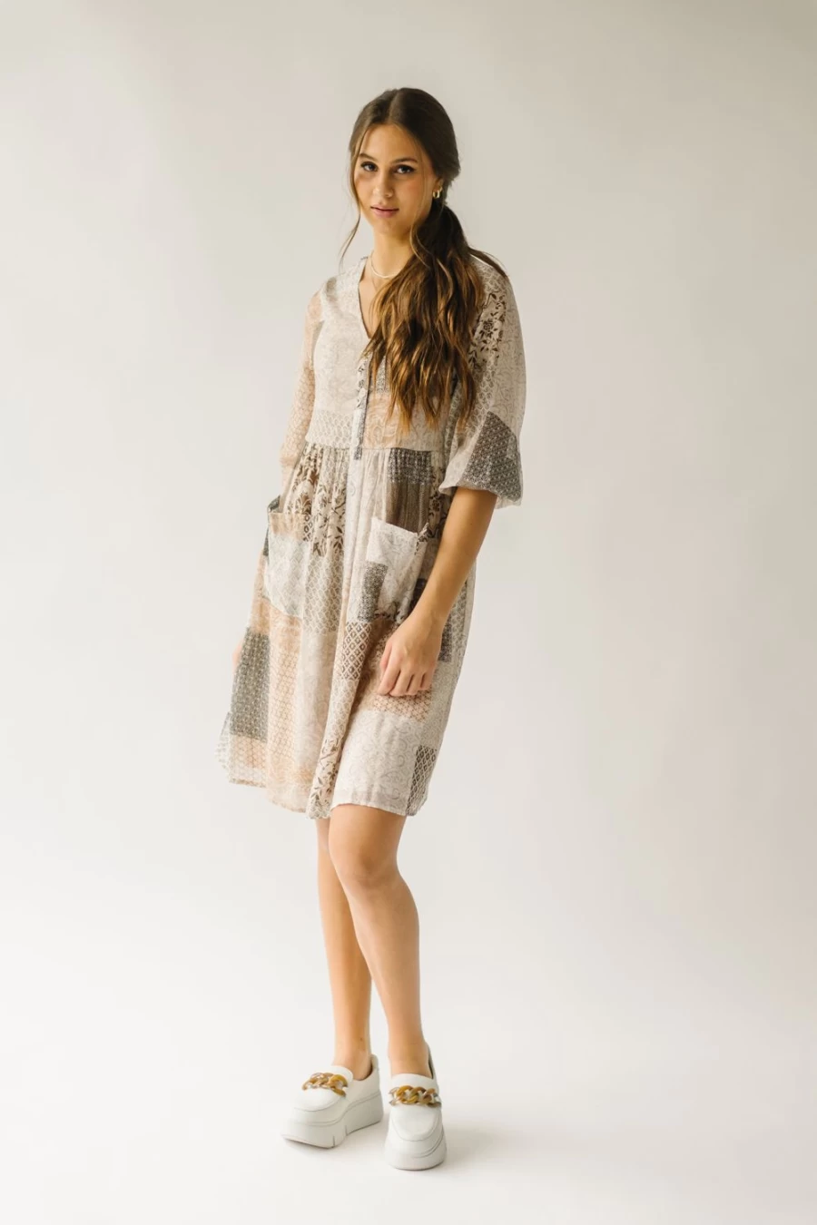 Piper & Scoot Women's Langford Brown Multi Paisley Patchwork Dress