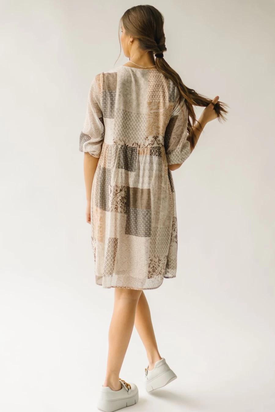 Piper & Scoot Women's Langford Brown Multi Paisley Patchwork Dress