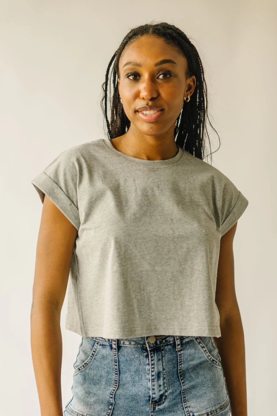 Piper & Scoot Women's Grey Cuffed Sleeve T-Shirt | The Fellars Tee