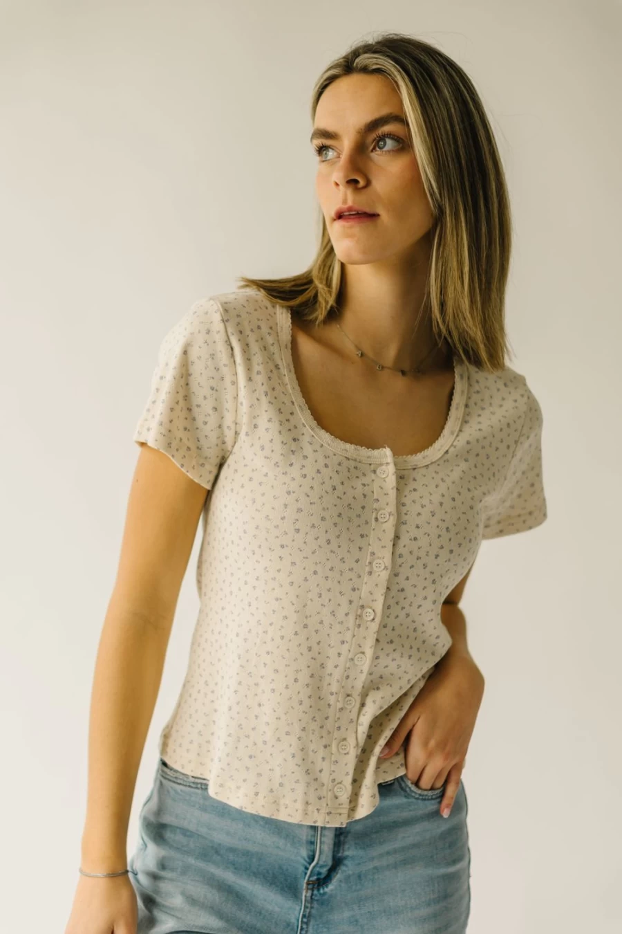 Piper & Scoot Women's Cream Fennville Ditsy Floral Blouse - Floral Print Top