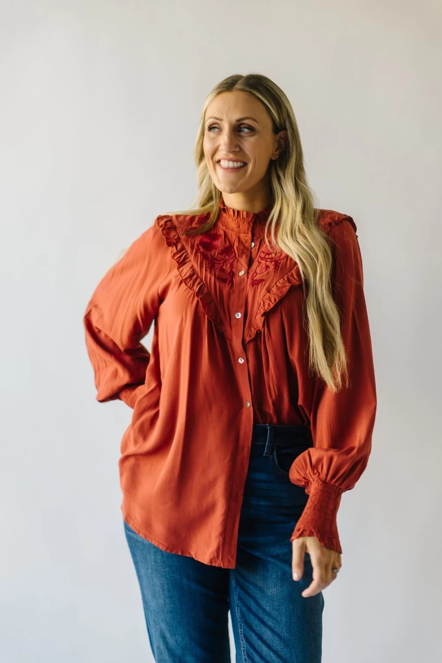 Piper & Scoot Women's Rust Embroidered Albus Blouse