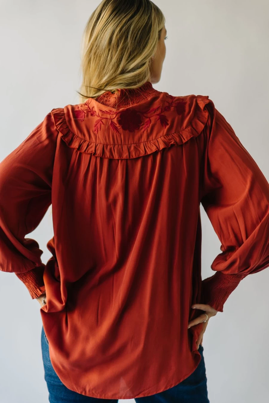 Piper & Scoot Women's Rust Embroidered Albus Blouse