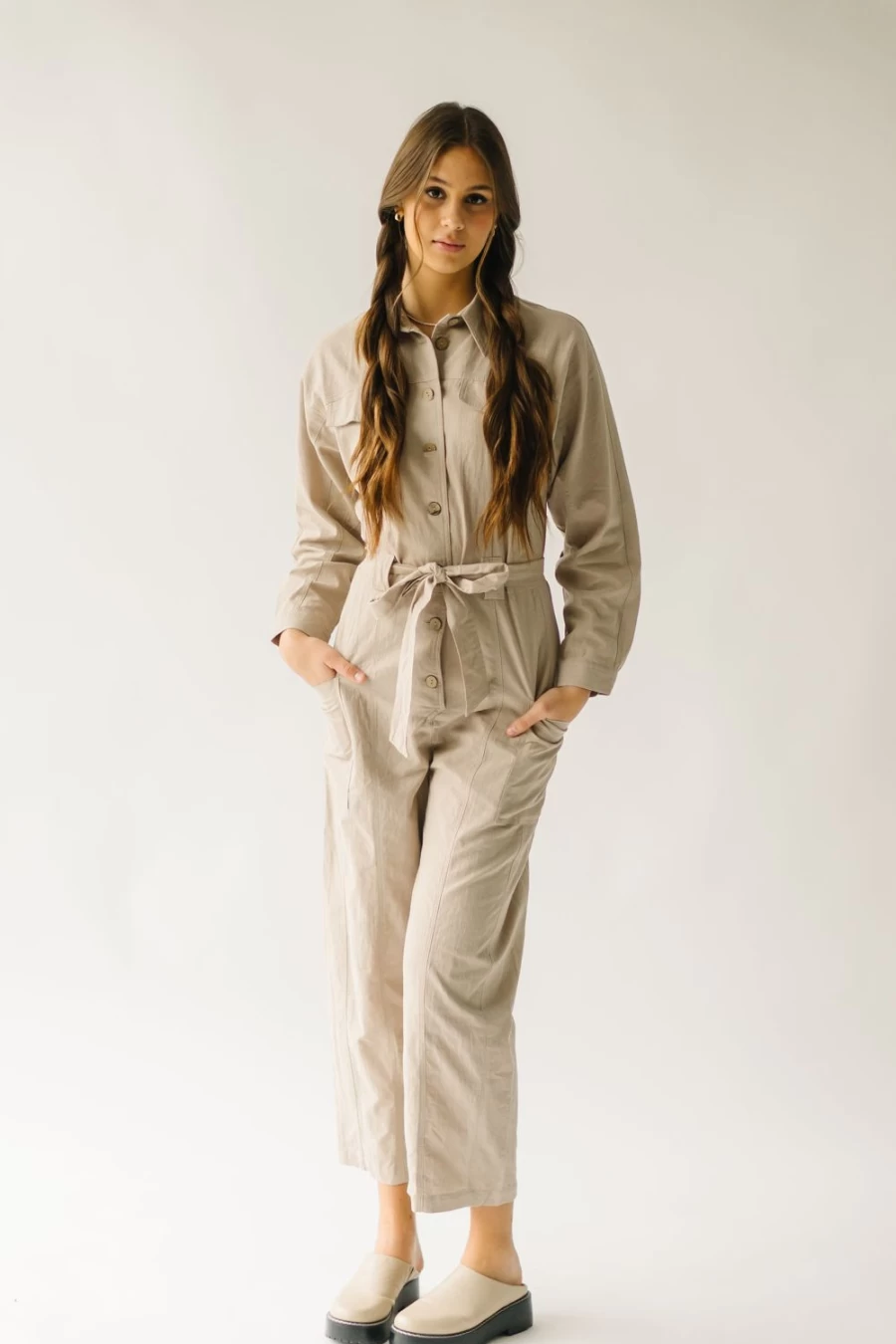 Piper & Scoot Women's Taupe Waist-Tie Jumpsuit - Peckham Style Romper