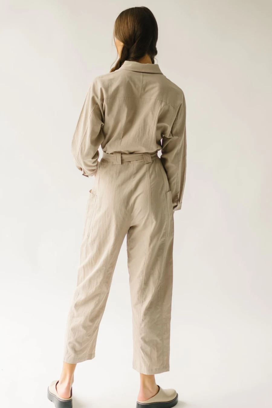 Piper & Scoot Women's Taupe Waist-Tie Jumpsuit - Peckham Style Romper