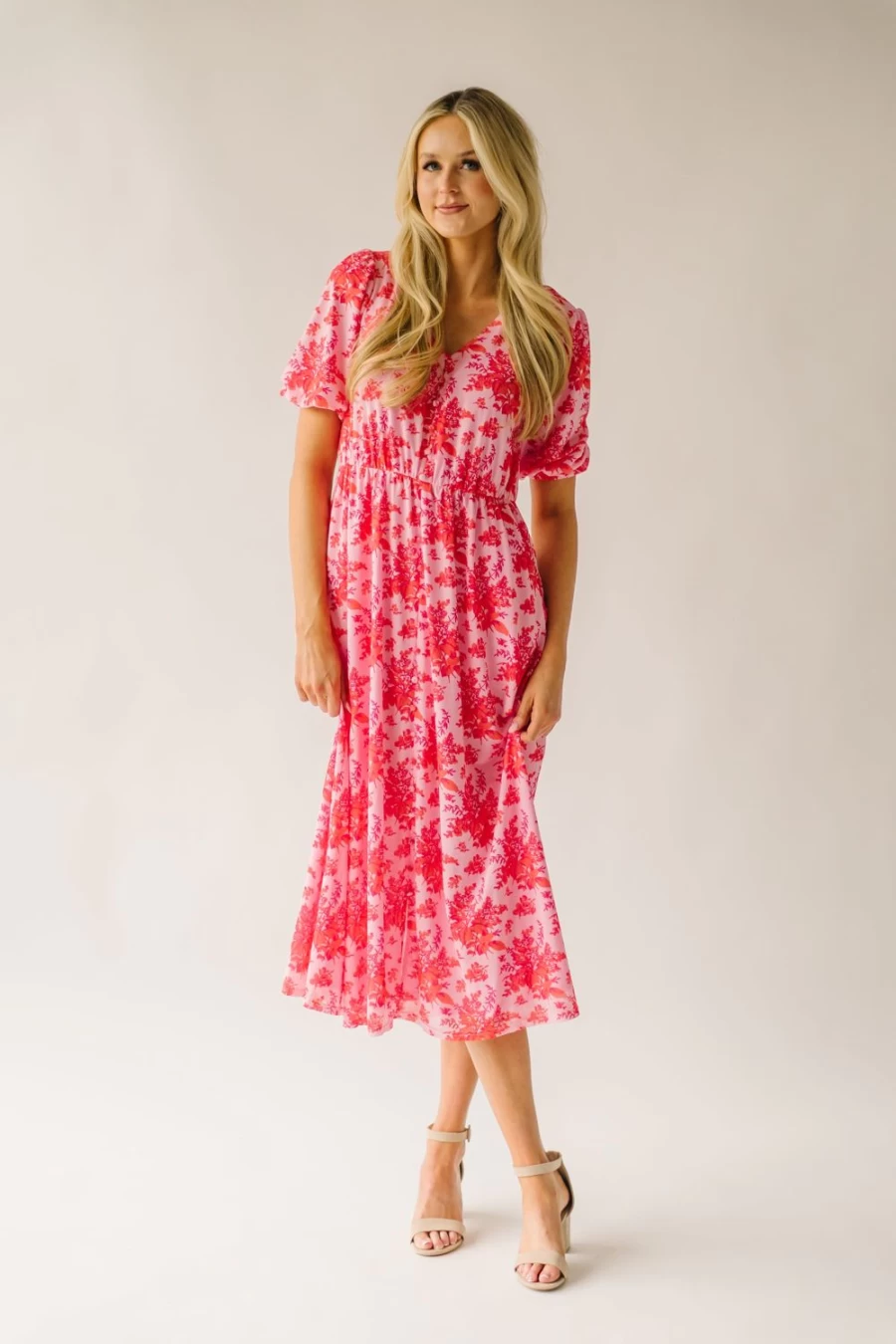 Piper & Scoot Women's Waltmer Floral Midi Dress - Red Multi Pattern Summer Dress