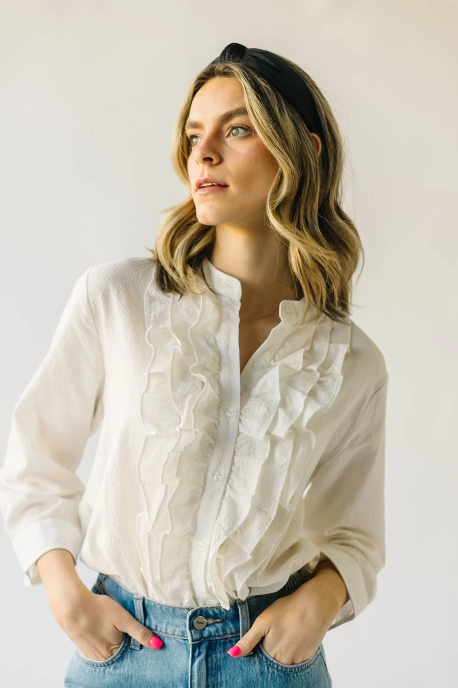 Piper & Scoot Women's Off White Kerman Tiered Ruffle Blouse