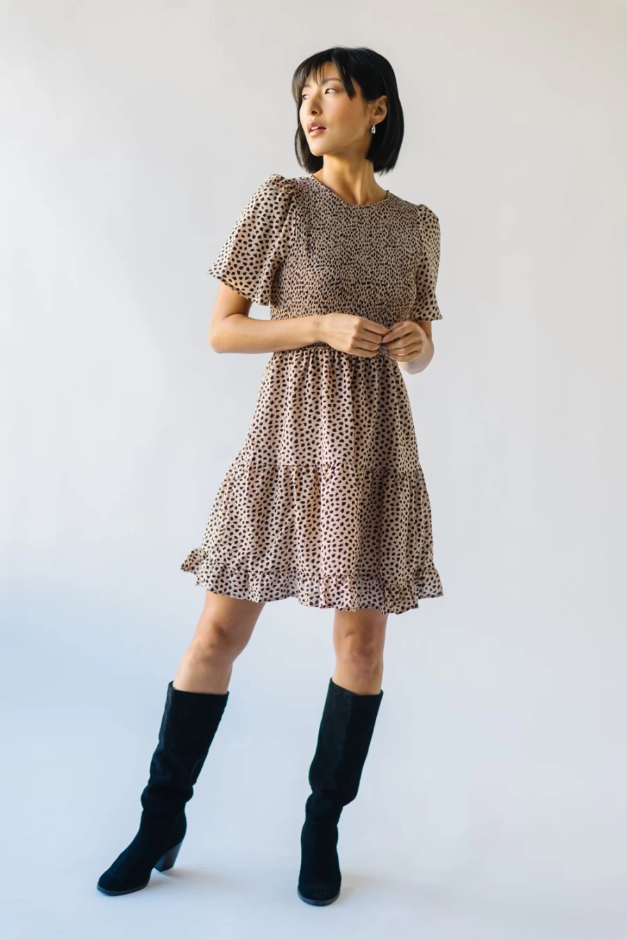 Piper & Scoot Women's Taupe Smocked Detail Dress - Elegant & Stylish